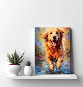 Golden Retriever Dog Colourful Animal Painting Style Pet Canvas Print Wall Art - Picture 1 of 8