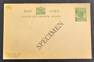 Undated Straits Settlements Specimen 2c Stamped Post+Reply card Unused - Picture 1 of 4