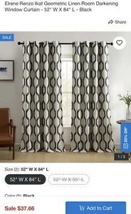 Elrene Renzo Ikat Geometric Linen Room Darkening Curtain - 52" W X 84" L - Panel - Picture 1 of 6