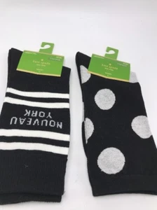 $20  WOMEN Kate Spade Crew Black  socks set of 2 - Picture 1 of 6