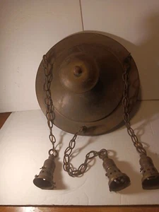 Antique Vintage Brass Art Deco Flush Mount Ceiling 3 Light Chandelier Fixture - Picture 1 of 9
