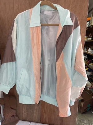 BLAIR Windbreaker Women's L Pastel Colorblock 100% Silk  Pink Blue Vintage - Image 1 of 4