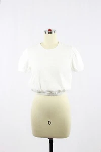 Aritzia WILFRED Piaf White Cotton Cropped Elastic Waist T-Shirt, Size XS - Picture 1 of 14