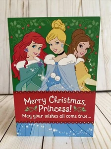 Disney Princess Merry Christmas Card Ariel Cinderella Belle Hallmark New Kids - Picture 1 of 6
