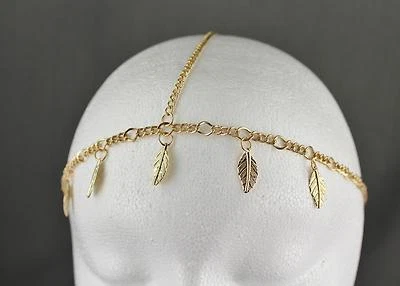 Gold tone hair jewelry accessory head dress piece multi chain dangle accessory - Image 1 of 4