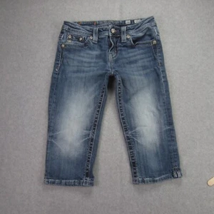 Miss Me Girls Capri Youth Size 16 Blue Embroidered Bejeweled Wings Jeans - Picture 1 of 15