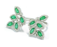 Emerald Brilliant Ring Floating Form Doppel-Finger 750er White Gold Green