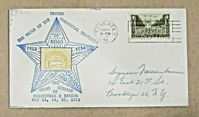  COVER 1954 UNIQUE CACHET "RENO 56"  NEVADA CALIF GRAND COUNCIL??   w/SLOGAN   - Image 1 of 2