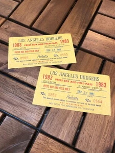 2 Rare 1983 LA DODGERS BASEBALL PRESS BOX & FIELD PASSES ~ ORIGINALS - Picture 1 of 3