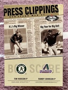 2003 Fleer Box Score Press Clippings Dual /250 Tim Hudson Randy Johnson #6PCD - Picture 1 of 2