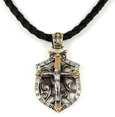 JESÚS ORO 14K CRUCIFIJO DIAMANTE PLATA ESTERLINA HOMBRE COLGANTE PARA COLLAR DE CADENA Foto 1 de 4