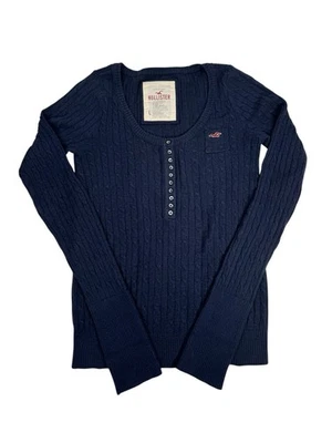 Suéter Henley tejido con cable grande Hollister vintage Y2K bordado Preppy Bella Foto 1 de 4