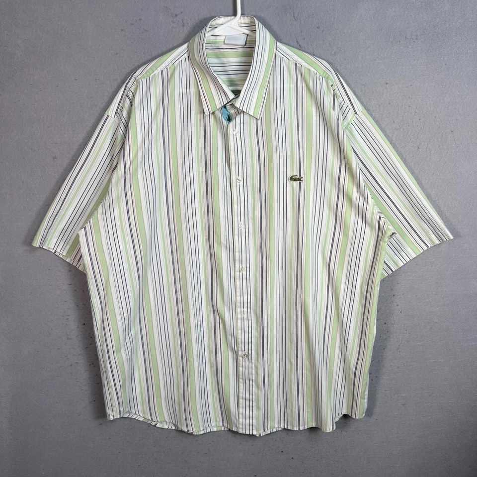 Lacoste Mens Size 9 Striped Short Sleeve Button-Down Shirt - Image 1 of 4