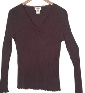 Top Talbots XL Pull Over Borde de Encaje Marrón 60% Algodón Pima 40% Modal Acanalado Y2K - Imagen 1 de 15