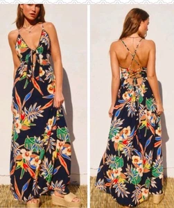 Dress Forum Petal + Pup Navy Jodi Maxi Dress Oceana Garden Tropical - Picture 1 of 6