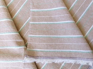 2+ yd Striped Fabric Linen Cotton Chambray Brown Tan Mint Green Vintage Woven - Picture 1 of 6