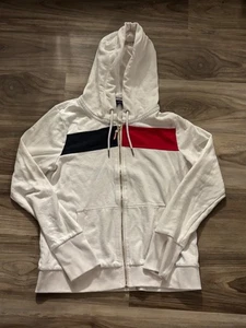 Tommy Hilfiger Womens Full Zip Hooded Jacket White Stripe Size M RN 54163 - Picture 1 of 10