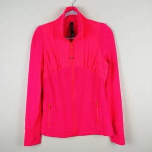 Lorna Jane Black Womens Neon Pink Zip Up Jacket Size M Pockets Gym Training - Picture 1 of 9