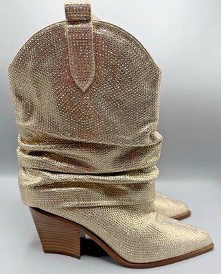 JESSICA SIMPSON GEMORRA 9.5 Ankle Boots RHINESTONE WESTERN Cowboy Gold Diamond - Image 1 of 4