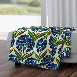 Vintage Pom Pom Flower Hydrangea Flowers Green Printed Throw Blanket - Picture 1 of 4