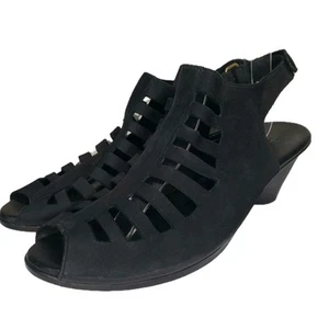 Arche Enexor Nuit Sandals EUR 41/ US 10 Black Nubuck Heel Caged Cutout Slingback - Picture 1 of 15