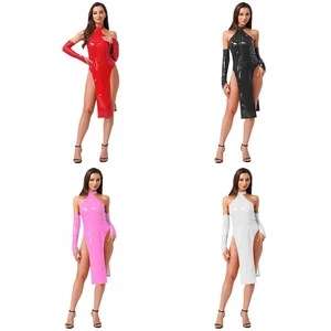 Mujeres Body Vestido sin mangas Wetlook Ropa de club nocturno Tentador Mono Ropa de dormir - Imagen 1 de 66
