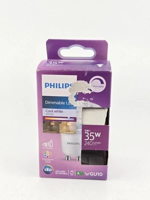 Philips GU10 Dimmable LED Spotlight Bulb 3W = 35W 240lm Cool White 4000K - Image 1 of 4
