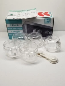 5 Pack Clear Stove Knob Safety Covers - Child Proof Lock for Kids Toddlers Baby - Picture 1 of 13