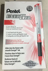 Pentel Energel 0.7mm Metal Tip Pen - Red # BL17-B - 12 Pack - New - Picture 1 of 4