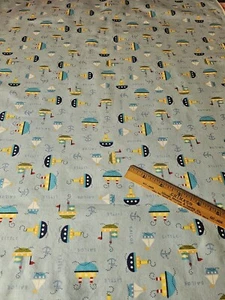 Joann Cotton Fabric Blue Print Little Sailor Boats Quilt 32" x 44" Piece - Picture 1 of 9