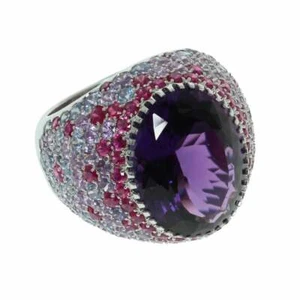 12.86CT Large Violet Purple With Beautiful Multi Color Gemstones Gorgeous Ring - Picture 1 of 5