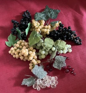 7 Faux Artificial Grape Clusters (2 Are Faceted Acrylic) Realistic Kitchen Decor - Picture 1 of 11
