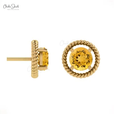 5mm Round Cut Natural Citrine Spiral Stud 14k Solid Gold Earrings For Women Gift - Image 1 of 4