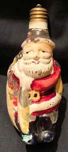 RARE! VINTAGE FIGURAL CLEAR GLASS CHRISTMAS LIGHT BULB - SANTA W/PACK (WORKING) - Picture 1 of 17