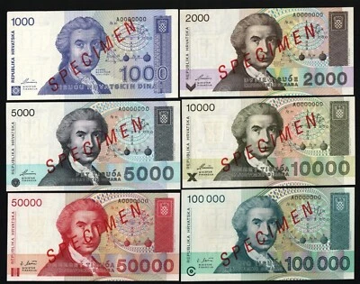 Croacia 12 piezas muestra 1 5 10 25 100 500 1000 2000 5000 10000 50000 100000 1991 Foto 1 de 3
