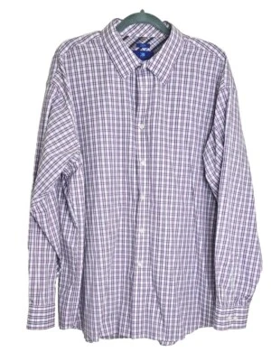 Camisa Egara Hombre Talla 2X Botón Abajo Manga Larga Púrpura Azul Marino Blanco Sin Planchar Foto 1 de 4