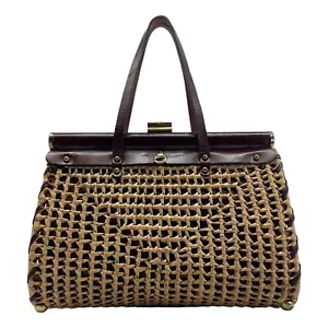 Bolso de Mano Vintage Años 70 ZENITH XL Hecho a Mano Cuero Paja RARO ITALIA - Imagen 1 de 17