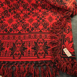 ABRUZZESI Vintage Italian Wool Woven Bedspread Twin Red Black Jacquard Hollywood - Picture 1 of 8