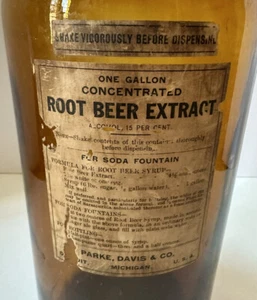 Vintage 1 Gallon Parke Davis Detroit Michigan Root Beer Brown Glass Bottle - Picture 1 of 6