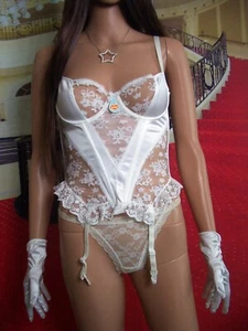 Luwa sexy glänzendes Spitzen Straps Torselett 75 C weiß Sissy Corsage NEU (lg30) - Bild 1 von 7