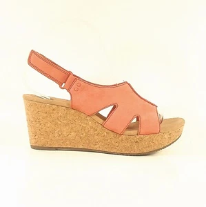 Clarks Rosamund Dune Womens 9M Pink Suede Adjustable Strap Cork Wedge Sandals - Picture 1 of 10
