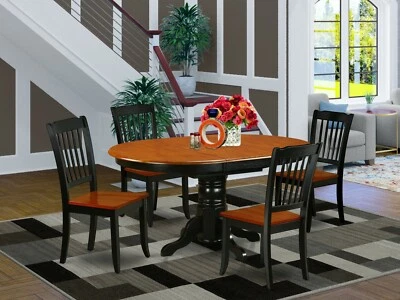 5pc Dining Set, Kenley 42x60 oval pedestal table + 4 Danbury chairs cherry black - Image 1 of 4