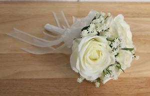 Flower-Girl wedding bouquet White Roses & Gypsophila - Picture 1 of 6