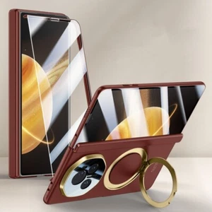 Magnetic Matte Hinge Protection 360 stand Hard Case + Glass For Honor Magic V3 - Picture 1 of 28
