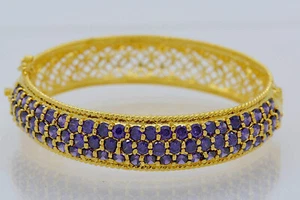 Amethyst Purple  18k 22k 24k Yellow Gold Plated Bangle Jewelry Women  Thai Gems - Picture 1 of 3