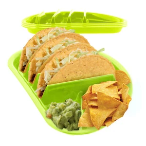 Arrow Home Plastic Fiesta Taco Plate, Holds 3 Tacos and 2 Sides - 4 Pack (Green) - Picture 1 of 8