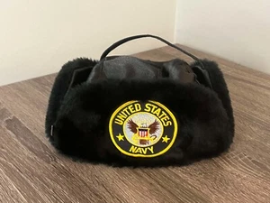 UNITED STATES NAVY RUSSIAN SNOW HAT SIZE LARGE MADE IN USA FUR EAR FLAPS - Picture 1 of 6