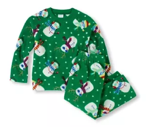 TCP BOY GIRL 2PC SNOWMAN GREEN FLEECE PAJAMAS COZY L/S TOP PANTS SLEEP SET M 7/8 - Picture 1 of 1