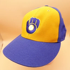 Vintage Milwaukee Brewers Hat Cap Fitted Mens 7 7/8 Blue Yellow MLB Baseball 80s - Picture 1 of 10