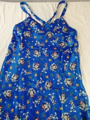 Vintage 1998 Looney Tunes Intimates Christmas Taz Snowglobe Chemise Nightgown S - Image 1 of 4